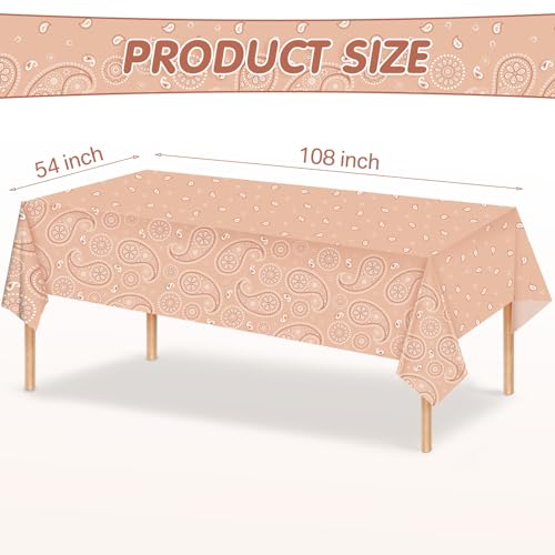 Tatuo Western Party Tablecloth Paisley Table Cover Bandana Plastic Table Cloth Rectangle Floral Tablecloth for Western Cowboy Themed Party 108 X 54 Inch(Apricot,3 Pack) - color: Apricot