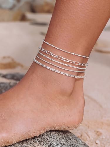 14K Gold/Silver Plated Ankle Bracelets for Women Anklet Set Waterproof Tarnish Resistant Adjustable Dainty Layered Lightweight Hypoallergenic Vacation Beach Pool Party Summer Jewelry Gift - style: Style3