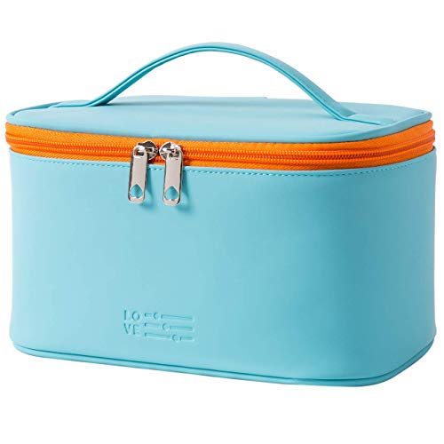 Meiyuuo Makeup Bag Large Cosmetic Bags for Women Girls Cute Travel Zipper Pouch Toiletry Organizer for Beauty Essentials Waterproof (Cyan Blue) - color: Cyan Blue