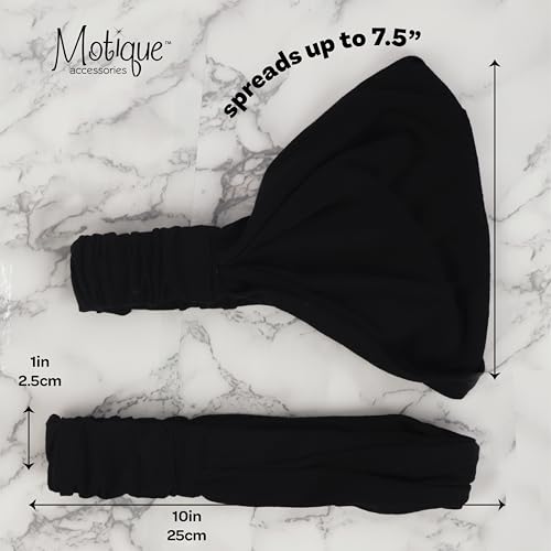 Black Wide Cotton Head Band Solid Boho Yoga Style Soft Hairband - color: Black