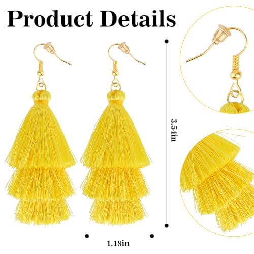 Earrings for Women Dangling, Layered Tassel Earrings Fringe Earrings Bohemian Studs Drop Earrings - color: Yellow