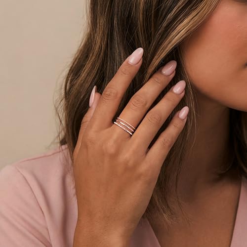 Gokeey Gold Rings for Women Non Tarnish, Dainty 14K Gold Plated Stackable Thin Thumb Ring Set Trendy Pinky Wedding Bands Engagement Rings for Women Size 4 5 6 7 8 9 10 11 - color: Rose Gold, size: 3