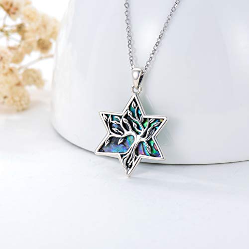 ONEFINITY Tree of Life Necklace 925 Sterling Silver Abalone Shell Celtic Knot Pendant Necklace for Women Jewelry - style: Star of David Tree
