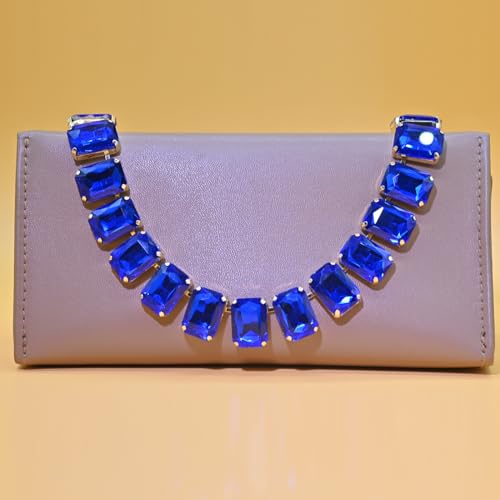 Fashionable Chunky Plated Tennis Rhinestone Statement Necklace Jewelry Set for Women Multicolor gem necklace with Great Sparkle and Shine Design for Women to Easy Match - color: navy blue square rhinestone