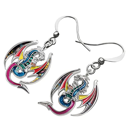 Enamel Alloy Dinosaur Fantasy Dragon Earrings Drop Dangle Unique Animal Jewelry For Women Dragons Gifts - color: Butter