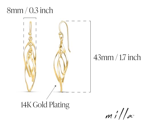 MILLA Teardrop Earrings - Designer Silver Statement Earrings or Gold Dangle Earrings for Women Trendy Upscale Dangly Earrings - color: Linear Swirl / 14K Gold Plated