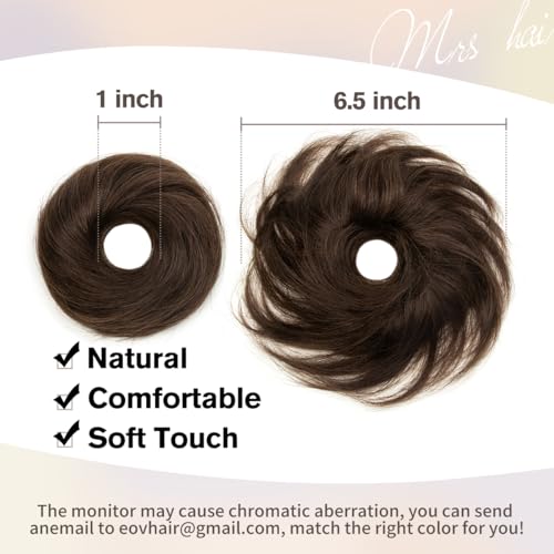 Human Hair Messy Bun Hair Piece, Dark Brown Scrunchie with Elastic Band, Quick Easy 30s Updo, Volume Booster Hair Bun Extension for Women Daily Work Kids Party, Natural Realistic Look - color: Dark Brown, size: 4 Inch
