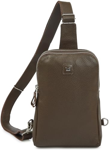 Leather Sling Bag for Women Genuine Crossbody Purse Small Trendy Cross Over Chest with Phone and Credit Card Slots (Brown Nappa) - color: Brown Nappa