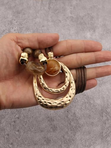 GelConnie Boho Necklaces for Women Cowgirl Necklace Stone Leather Cord Pendant Necklaces With Beads Long vintage Layered Choker Necklace - style: Brown Boho Necklace