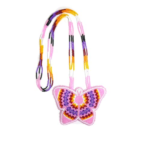 Handmade Native American Style Tribal ethnic Seed Bead Beaded Layered Medallion Necklace #1 - color: Butterfly Baby Pink