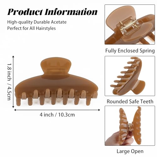 MAORULU Cute Claw Clip for Women – 4.3'' Large Acetate Hair Clips for Thick Thin Curly Long Hair, Durable Hair Clamps Non-slip Jaw Clip, Strong Hold, Stylish French Design (Light Brown) - color: Light Brown