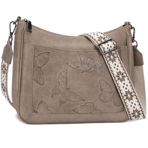 KITEVIUN Crossbody Bags for Women Trendy, Vegan Leather Medium Butterfly Hobo Purse, Women's Shoulder Handbags - color: 06-apricot