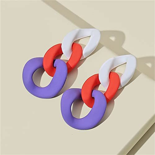 Charm Elegant Hollow Color Chain Acrylic Geometric Temperament Dangle Drop Earrings Bohemian Minimalist Hypoallergenic Jewelry Gift - color: White Red Purple earrings
