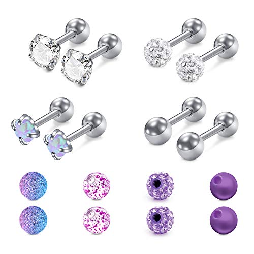 Mayhoop 16g Cartilage Earrings - Men Women Surgical Stainless Steel Tragus Piercing Jewelry Stud Hoop Forward Helix Rook Daith Conch Earrings - style: Purple