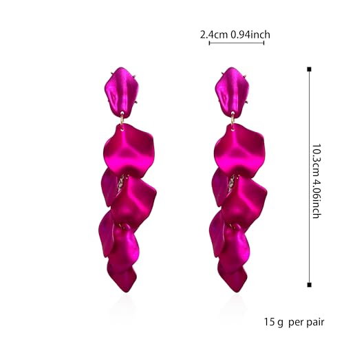 Long Acrylic Rose Petal Earrings Dangle Exaggerated Flower Earrings Drop Statement Floral Tassel Earrings for Women - color: Pearlescent Violet