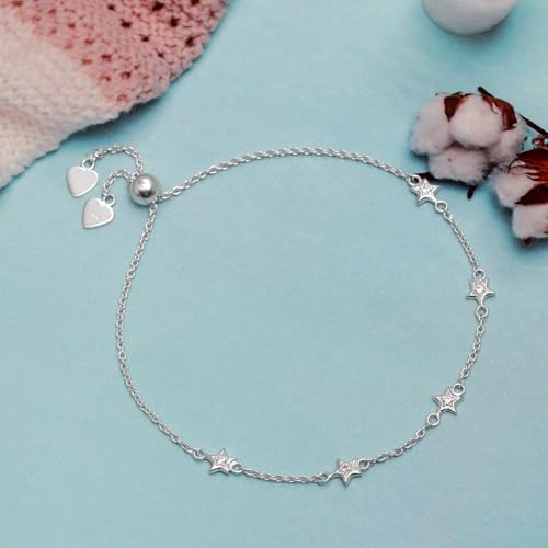 LeCalla 925 Sterling Silver Bolo Bracelet | Women's Italian Handmade Solid Adjustable Bolo Slider Bracelet | Lightweight Chain Bracelet Jewelry for Wife Girlfriend Her - color: Star CZ Station