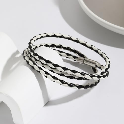 Long tiantian Boho Bracelets for Women Western Jewelry for Women Leather Wrap Bracelets Stackable Bangle Western Outfit for Women - color: pulsera para hombre(white)