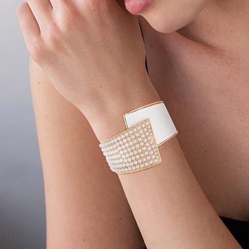 ELABEST Stylish Rhinestone Bracelet Cuff Bracelets Stretch Bracelets Sparkly Hand Chain Wedding Parties Jewelry Accessories for Women - color: Pearl-White
