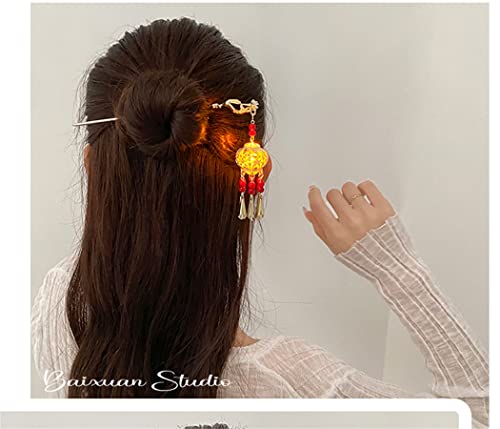 Lantern Light Tassel Hairpins Hair Stick Chinese Coiled Hair Antique Hair Pin Hair Accessories for Women 1 PC Red Bead - color: Red Bead
