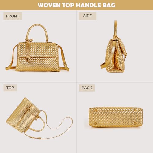 Woven Crossbody Bag for Women, Top Handle Satchel Purse Shoulder Handbag, Woven Handbag - color: Gold