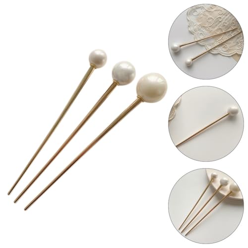 FOMIYES Metal Pearl Chopsticks Hair Sticks Set - 3 Pcs Chinese Hair Pins Clips for Women