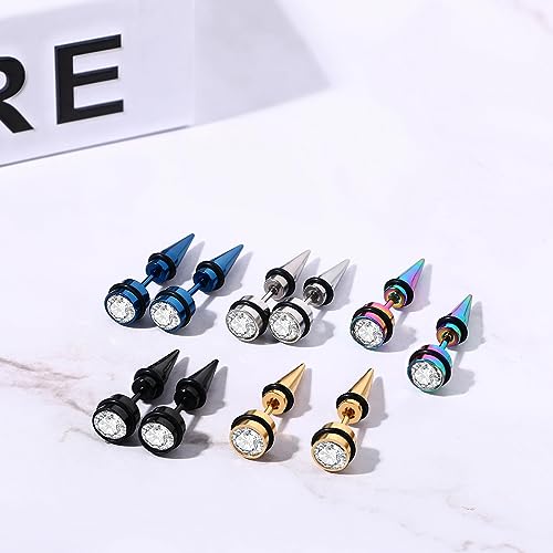 Aroncent 12PCS Stainless Steel Fake Tapers Mens Earrings Illusion Tunnel Cheater Piercing Jewelry Set for Men Women - color: A7
