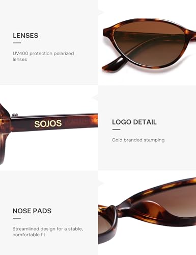 SOJOS Trendy Polarized Oval Sunglasses for Women Retro Chic 90s Shades Lightweight Sunnies SJ2656 - color: Brown Tortoise Frame Brown Grading Lens