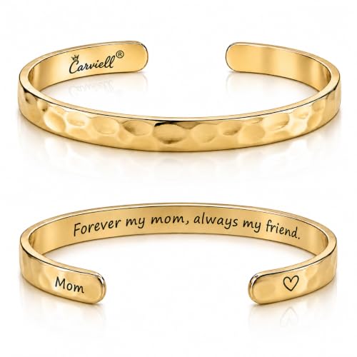 Carviell Bracelet - Gifts for Women – Inspirational, Friendship, Love, Mom, Daughter, Sister, Christian, Graduation, Memorial & Wedding Gifts – 100+ Phrases – Stainless Steel, Gift-Ready - style: MOM's Gift - Forever my mom, always my friend.