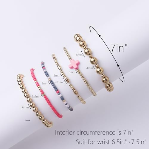 Gold Beaded Bracelets for Women: 14K Gold Bracelets for Women Trendy Dainty Gold Ball Bracelet Stack for Womens - Boho Stretch Bracelets Jewelry Sets with Cross Fashion Accessories Gifts for Women - style: Blue Cross
