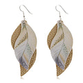 ANXIN boho unique Leather Earrings 2 Layered Lightweight Faux Leather Leaf Earrings Layered Design Drop Earrings Gift for Women - color: GOLD Faux Leather Leaf Earrings
