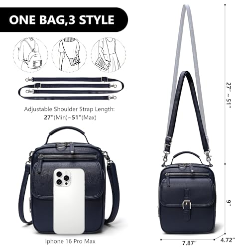 Small Crossbody Bags for Women Vegan Leather Messenger Purses, Vintage Wallet Anti Theft Shoulder Handbags with Card Slots - color: Dark Blue & Handle