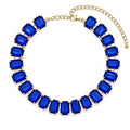 Fashionable Chunky Plated Tennis Rhinestone Statement Necklace Jewelry Set for Women Multicolor gem necklace with Great Sparkle and Shine Design for Women to Easy Match - color: navy blue square rhinestone