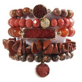 Yomisa 5PCS 6PCS Natural Boho Beaded Bracelets/Bangle for Women Men,Healing Turquoise Jasper Agate Crystal Gemstone Stone Chakra Multilayer Wrap Bohemian Handmade Jewelry Beads Stretch Bracelet Set - color: 5PCS-Red