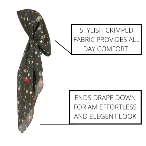 Pretied Head Scarves for Women Featuring Lightweight Crimped Material and Attractive - color: Floral Olive