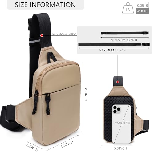 higouta Mini Sling Bag for Men Women, Small Crossbody Casual Utility Chest Phone Bag for Travel Workout - color: Beige
