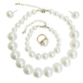 Chunky Beads Jewelry Set Boho Large Simulated Pearl Statement Colorful Beaded Necklace Bracelet Earrings Ring Set Holiday Party Bride Outfit for Women - color: White