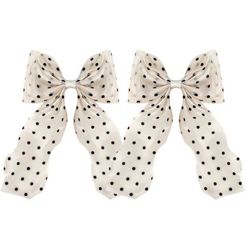 Large Hair Bow Clips for Women, Polka Dot Bow Hair Barrettes with Long Tail French Hair Ribbon Clips Hair Accessories for Girls (Polka Dot 2PC) - color: Polka Dot,Polka Dot