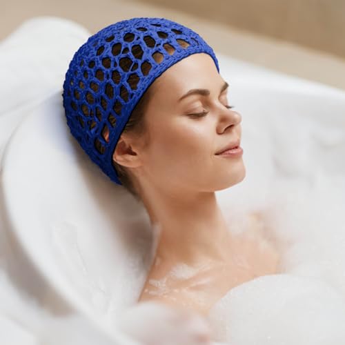 Geyoga 4 Pieces Mesh Crochet Hair Net Rayon Knit Snood Hat Thick Short Women Hairnet Snoods Cover Ornament for Sleeping (Royal Blue, Sky Blue, Rose Red,Pink) - color: Royal Blue, Sky Blue, Rose Red ,Pink
