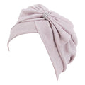 Erinaco Women Sparkle Sequin African Turban Bow Knot Pre-Tied Cap Pleated Ruffle Bonnet Beanie Hat Headwrap Skull Caps - color: Glitter Pink