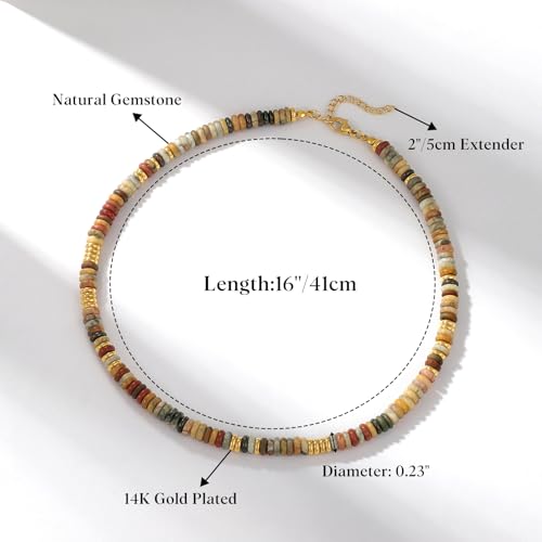 KissYan Boho Beaded Choker Necklace for Women, Gemstone Choker Natural Stone Freshwater Pearl Surfer Necklaces 14K Gold Plated Summer Beach Handmade Jewelry - color: R-Maillard