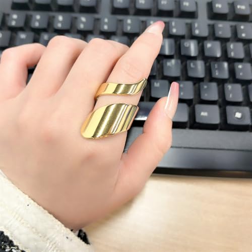 Dtja Twisted Stacking Statement Ring for Women Gold Plated Stainless Steel Fashion Spiral Open Wrap Band Finger Rings Comfort Fit Unique Birthday Holiday Jewelry Gift Size 7-8 - color: Gold-Tone