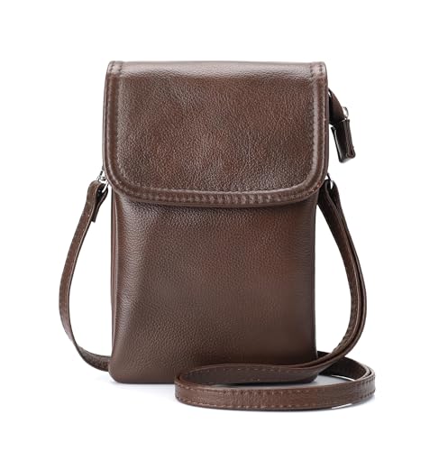 befen Genuine Leather Small Crossbody Bags for Women Cell Phone Bag Cross Body Purses,Silver Zipper - color: Brown