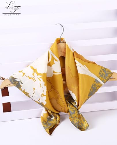 Hioyiwse Head Scarf For Women Hair Bandana 35" Large Square Satin Wrap Sleeping Neck Silk Satin Hair Scarves Lightweight - color: F34-orange With White Flowers（35*35inch）