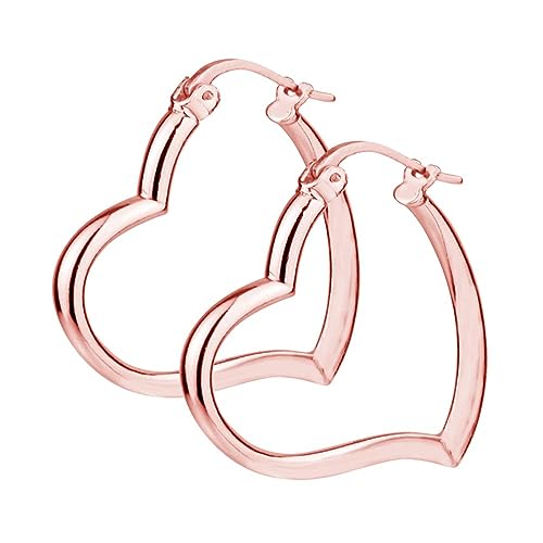 LeCalla 925 Sterling Silver Heart Hoop Earrings for Women | Love Theme Heart Shaped Hoop Earring | Womens Italian Love Heart Earrings Hoops - color: Rose Heart Hoop