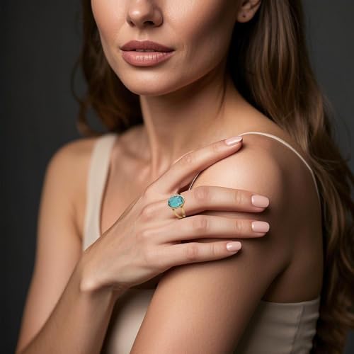 Turquoise Western Ring for Women. 18k Gold Plated Statement Rings with Blue Stone. Retro Boho Chic Jewelry. Elegant Statement Ring for Classic Style - color: Turquoise