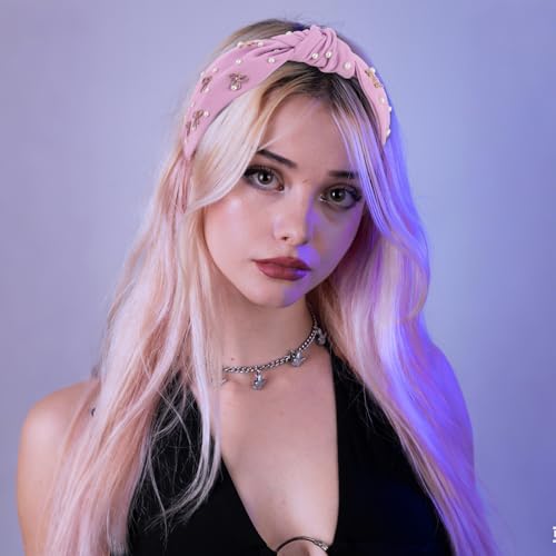 Purple Headband Bow Pearl Knotted Headbands for Women Girls Cute Fashion Wide Headbands for Women Non Slip Hairbands Head Bands for Women's Hair Bow Hair Accessories - color: Purple-01