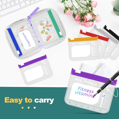 Timueetech A7 Waterproof Pill Organizer with 7 PCS L Size Zippered Pill Pouches for A7 Binder, Large BPA-Free Weekly Medicine Organizer, Color-Coded Reusable Travel Pill Storage System - color: Purple