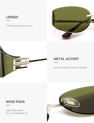 SOJOS Trendy Oval Sunglasses for Women,Fashion Rimless Metal Sun Glasses Y2K Style UV400 Protected SJ1271 - color: Green