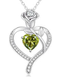 LOUISA SECRET Rose Flower Heart Birthstone Necklaces for Women, 925 Sterling Silver Jewelry, Pendant Heart Necklaces Birthday Anniversary Christmas Gift for Women Wife Mom Girlfriend Lady - color: White Gold-08-Aug