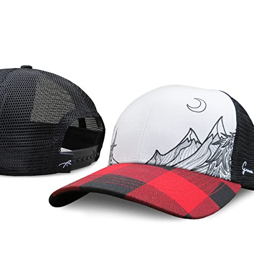 Grace Folly Beach Trucker Hats for Women- Snapback Baseball Cap for Summer - color: Red Plaid Mountain